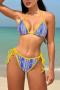 sexy geometric printing 3 colors padded halter-neck self-tie triangle bikini set_Magenta_Yellow