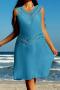 sexy cut out crochet 5 colors v-neck loose beach dress cover-up(only cover-up)_Black_White_Magenta_Blue