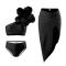 mom parent-child pure color 3d flower decor padded three-piece swimsuit_Black