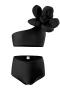 kids teen pure colors 3d flower unpadded two-piece swimwear_Black