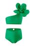 kids teen pure colors 3d flower unpadded two-piece swimwear_Black_Green