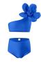 kids teen pure colors 3d flower unpadded two-piece swimwear_Black_Green_Blue