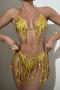 sexy holographic sequin tassel decor padded halter-neck three-piece swimsuit_Gold