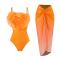 sexy 3 colors orange padded 3d flower one-piece swimsuit & chiffon skirt_Black_Red_Orange