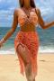 sexy orange paisley graphic print padded ring linked three-piece swimsuit_Orange