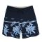 men plus size slight stretch leaf printing quick dry surf rafting board shorts_Black