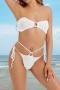 sexy 4 colors orange crochet unpadded ring linked bandeau bikini set_White