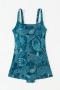 sexy plus size paisley printing padded sling dress style one-piece swimsuit_Green