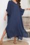stylish pure color v-neck loose beach dress cover-up_Black_Dark Blue
