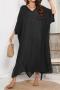 stylish pure color v-neck loose beach dress cover-up_Black