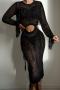 sexy cut out knitted 5 colors sequin tassel beach dress cover-up(only cover-up)_Black
