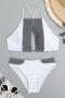sexy stripe printing padded backless tankini set_Black_White