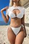sexy mesh stitching padded hollow heart rhinestone decor tankini set_Black_White