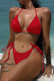 sexy glitter padded halter-neck self-tie triangle bikini set(new added colors)_Black_Red