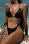 sexy glitter padded halter-neck self-tie triangle bikini set(new added colors)_Black