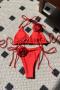 sexy 5 colors 3d flower padded halter-neck self-tie triangle bikini set_Black_Pink_Red