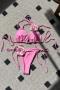 sexy 5 colors 3d flower padded halter-neck self-tie triangle bikini set_Black_Pink