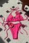 sexy 5 colors 3d flower padded halter-neck self-tie triangle bikini set_Black_Pink_Red_Magenta