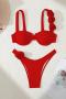 sexy 3d flower decor 4 colors padded underwire backless sling bikini set_Black_Red