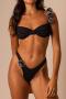 sexy 3d flower decor 4 colors padded underwire backless sling bikini set_Black