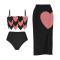 sexy color-block heart padded high waist sling three-piece swimsuit_White_Pink