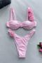 sexy 7 colors 3d flower decor padded underwire bikini set_Black_Pink