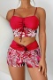 stylish plus size leaf print padded drawstring tankini set(new added colors)_Black_Red