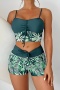stylish plus size leaf print padded drawstring tankini set(new added colors)_Black_Red_Yellow_Green