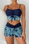 stylish plus size leaf print padded drawstring tankini set(new added colors)_Black_Red_Yellow_Green_Dark Blue