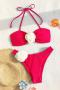 sexy color-block 3d flower padded removable straps bikini set_Watermelon Red