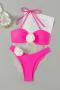 sexy 3 colors 3d flower padded removable straps bikini set_Magenta