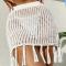 sexy hollow tassel solid color sunscreen beach skirt cover-up(only cover-up)_Black_White