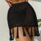 sexy hollow tassel solid color sunscreen beach skirt cover-up(only cover-up)_Black