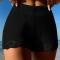 sexy slight stretch solid color polyester hollow beach shorts_Black