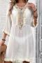 sexy 3-color neckline lace-up tassel loose mini dress cover-up(only cover-up)_White