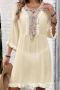 sexy 3-color neckline lace-up tassel loose mini dress cover-up(only cover-up)_White_Dark Blue_Beige