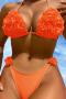 s-xl new sexy padded 5-color petal lace-up halterneck bikini set_Magenta_Orange