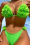 s-xl new sexy padded 5-color petal lace-up halterneck bikini set_Magenta_Orange_Light Green