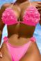 s-xl new sexy padded 5-color petal lace-up halterneck bikini set_Magenta