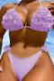 s-xl new sexy padded 5-color petal lace-up halterneck bikini set_Magenta_Orange_Light Green_Aqua Green_Light Purple