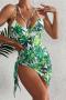 new sexy padded 3-color batch printing one piece swimsuit cover-up set_Magenta_Green