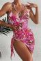 new sexy padded 3-color batch printing one piece swimsuit cover-up set_Magenta