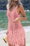 sexy plus size slight stretch knit solid hollow tassel cover-up size run small_Black_White_Pink
