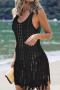 sexy plus size slight stretch knit solid hollow tassel cover-up size run small_Black