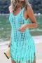 sexy plus size slight stretch knit solid hollow tassel cover-up size run small_Black_White_Pink_Sky Blue