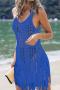 sexy plus size slight stretch knit solid hollow tassel cover-up size run small_Black_White_Pink_Sky Blue_Dark Blue