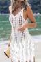 sexy plus size slight stretch knit solid hollow tassel cover-up size run small_Black_White