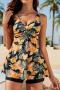 new plus-size padded batch printing butterfly floral tankini set_Aqua Green_Light orange