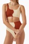 new padded patchwork high waist suspenders tankini set_Yellow_Brown