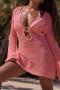 sexy slight stretch solid color knitted hollow long sleeve dress cover-up_Black_White_Pink